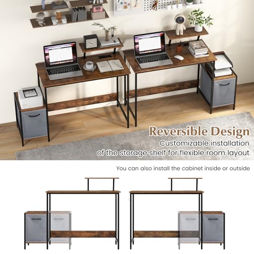 Tangkula Computer Desk with Charging Station, Home Office Desk with Reversible Fabric Drawer, Headphone Hook & Elevated Shelf, Study Writing Table, Industrial PC Workstation for Home