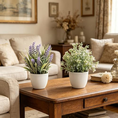 2 Pack Small Fake Plants, Artificial Lavender Plants for Spring and Summer Decor, Faux Plants Indoor for Bathroom, Office, Table, Shelf and Home Decor