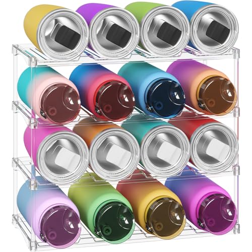 Lifewit Stackable Bottle Storage Organizer, Clear Freestanding Wine Holder for Cabinet, Large Slot Water Bottle Tumbler Organizer for Pantry, Plastic Wine Rack for Fridge Cellar, 4Tier Hold 16 - size: 4 Tier-16 Bottle