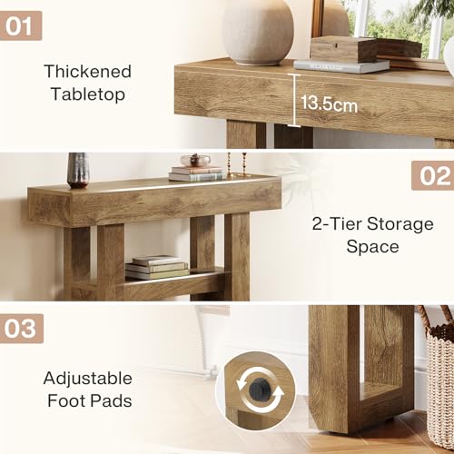 Tribesigns 41.34-Inch Farmhouse Console Table, 2-Tier Narrow Sofa Table Behind The Couch, Entryway Furniture with Storage Shelves for Hallway Foyer Living Room, Light Brown - color: Light Brown