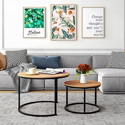 HOJINLINERO Round Nesting Coffee Table Set of 2,Cocktail Table,Large,Oak | Center Table for Living Room,Small Apartment,Small Space,Stacking Side Tables,Wood Tabletop,Sturdy and Easy to Assemble - color: Bk+oakdk, size: Large