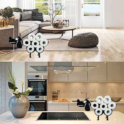Dog Decorative Toilet Paper Holder Shelf, Cute Funny Tissue Iron Storage Stand Rack Iron Roll Paper Storage Bathroom Kitchen Accessories (Black Dog)
