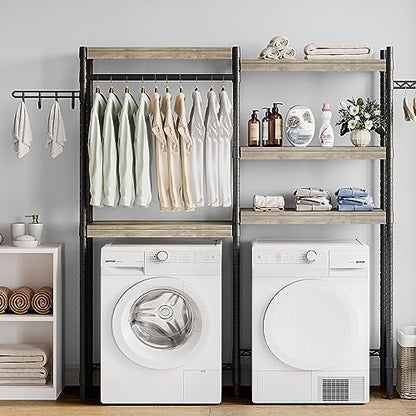 IDEALHOUSE Laundry Room Organization and Storage,5 Tier Wood Over The Washer and Dryer Storage Shelf with Drying Clothes Racks,Space Saver Heavy Duty Bathroom Laundry Shelf for Home Storage and Decor