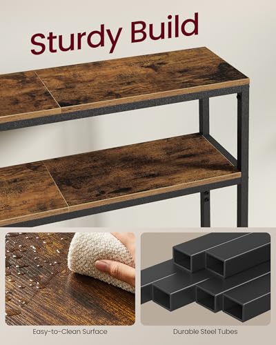 VASAGLE Console Table, 2-Tier Narrow Sofa Table with 2 Shelves, 7.9 x 31.5 x 31.5 Inches, for Living Room, Hallway, Entryway, Rustic Brown and Ink Black ULNT130K01V1 - color: Rustic Brown + Ink Black, size: 31.5"W - Without Power Outlet