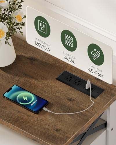CHOEZON Console Table, Farmhouse Sofa Table with Power Outlet, Coffee Bar Cabinet with Storage, Entryway Table, Coffee Bar Table, for Entrance, Hallway, Kitchen, White and Walnut MXG01UWL