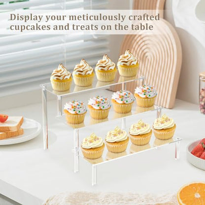 AZEAM Acrylic Riser,2 Pcs Clear Display Risers Stand Cologne Organizer Acrylic Shelves 3 Tier Shelf for Amiibo Funko POP Figures Cupcake Food Desserts Holder Perfume Collection Cosmetic Product