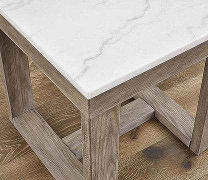 Signature Design by Ashley Square Marble End Table, 24 in, Grayish Brown | Premium natural stone surface for unique character, Sturdy oak veneer and MDF substrate trestle base, Loyaska Series - color: Two Tone