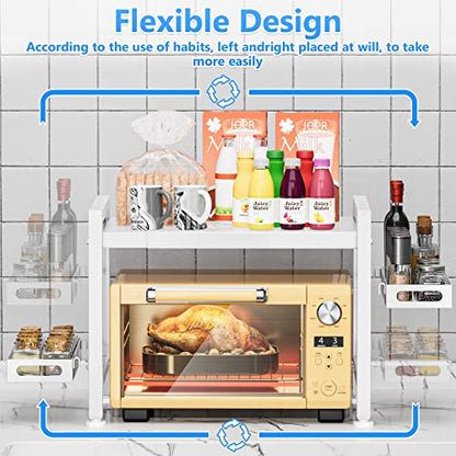 YIUKEA Over the Microwave Shelf - Adjustable Countertop Stand 2 Tier Rack (L15.723.6" xW12.8 xH17.7) with Spice Organizer and 6 Hooks for Kitchen White - color: White with Spice Rack