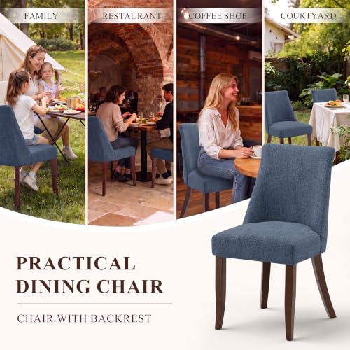 COLAMY Upholstered Dining Chairs Set of 2, Mid Century Modern Kitchen Chairs with Back, Farmhouse Fabric Side Dining Room Chairs with Wood Legs for Dining Room Restaurant, Blue - color: Blue, size: Set of 2