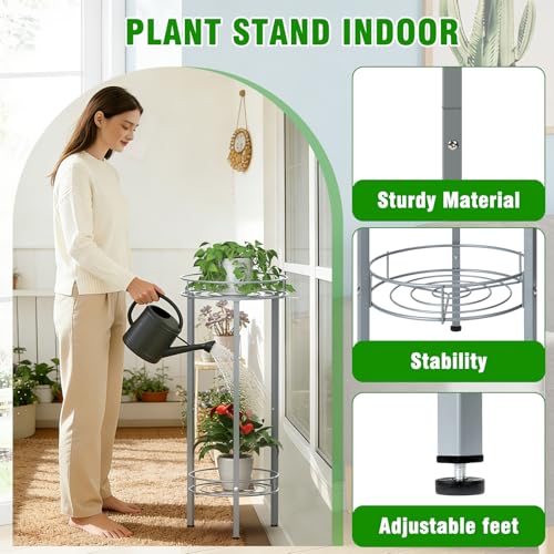 Sunexinlo Plant Stand Indoor 28in Tall,2 Pack Metal Planter Stand,2-Tier Decorative Round Flower Pot Table for Garden,Patio,Living Room,Corner,Office(Sliver)