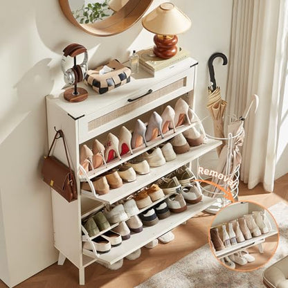 LEYAOYAO Shoe Cabinet Storage for Entryway with 2 Flip Drawers Rack Narrow Organizer Slim Hidden Wood Shoe Cabinet Furniture Off White - color: Off White