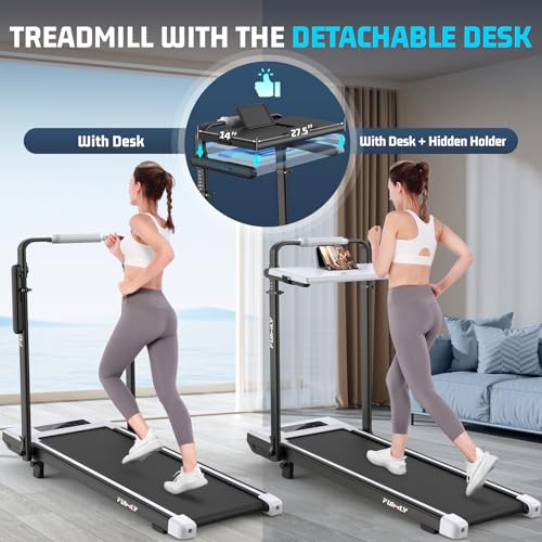 FUNMILY Upgrade Walking Pad Folding Treadmill with 12%/15% Incline & Handle Bar, 3.5HP Foldable Under Desk Compact Treadmills for Home/Office/Gym, 400+lb Capacity, Shock Absorption - color: White