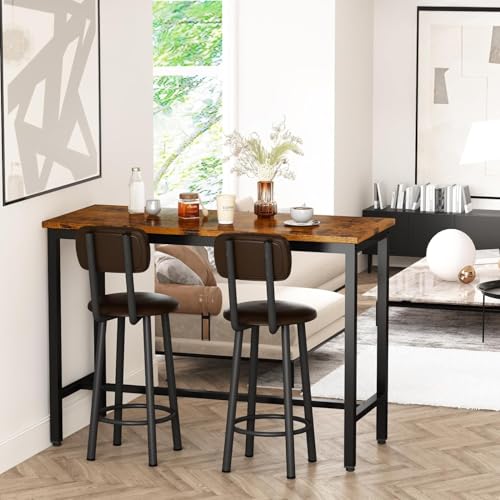 AWQM 47.2" Pub Height Table Set for 4,Kitchen Dining Set with 2 Bar Table Table and 4 PU Leather Stools with Backrest,for Breakfast Nook,Living Room,Small Space,Bar,Rustic Brown & Brown,(2 Set) - color: Rustic Brown