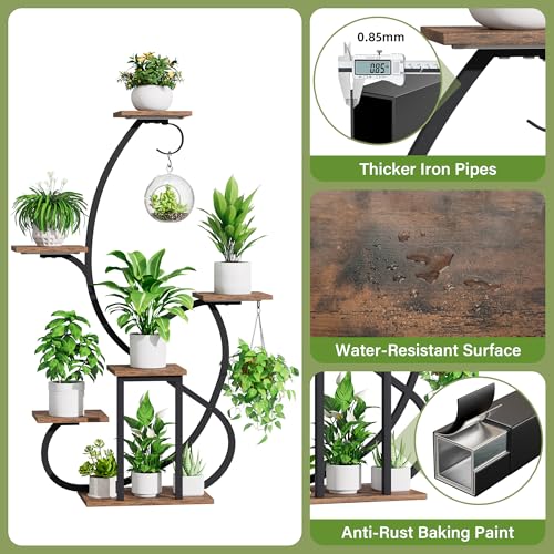 Metal Curved Shaped 6 Tier Corner Plant Stand with Grow Lights, 47" | Multiple Plants, Indoor Shelf ,Holder Display Rack, Flower Stands For Living Room, Patio & Home Decor
