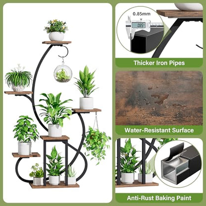 Metal Curved Shaped 6 Tier Corner Plant Stand with Grow Lights, 47" | Multiple Plants, Indoor Shelf ,Holder Display Rack, Flower Stands For Living Room, Patio & Home Decor