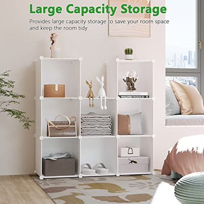 C&AHOME Cube Storage Organizer, 9-Cube Bookcase, Closet Cabinet Milky | DIY Stackable Bookshelf, Plastic Modular Shelving Units Ideal for Home, Office, Kids Room, 36.6" L x 12.4" W x 48.4" H - color: Milky