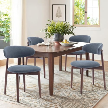 COLAMY Wooden Dining Chairs Set of 2, Modern Fabric Upholstered Dining Room Chair, Farmhouse Kitchen Side Chairs with Foot Pegs, Blue - color: Blue, size: Set of 2