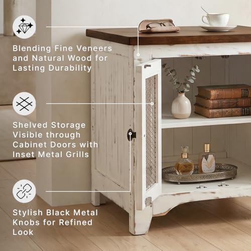 Signature Design by Ashley Wystfield Farmhouse End Table with Storage, Distressed White & Brown Finish - color: Dark Brown & White