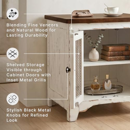 Signature Design by Ashley Wystfield Farmhouse End Table with Storage, Distressed White & Brown Finish - color: Dark Brown & White