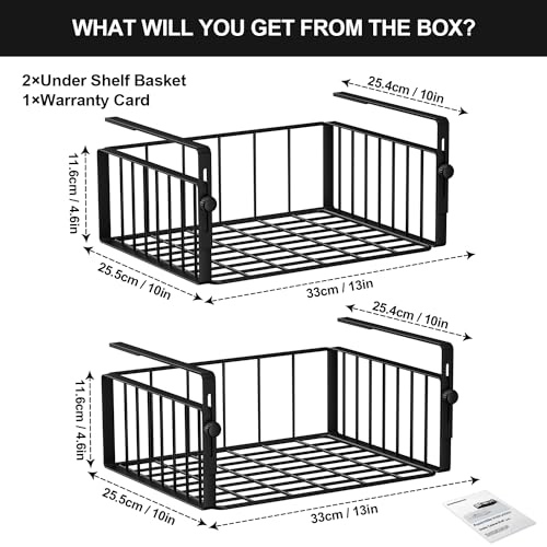 AmonHouseware 2Pack Under Shelf Basket Storage,Adjustable Hanging,Black | Under Cabinet Shelf Add-on, Slide-in Baskets,Organizer for Laundry Room Kitchen Pantry Desk Bookshelf Counter Cupboard - color: Black
