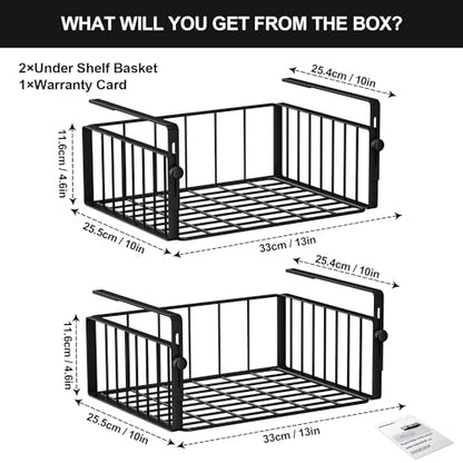 AmonHouseware 2Pack Under Shelf Basket Storage,Adjustable Hanging,Black | Under Cabinet Shelf Add-on, Slide-in Baskets,Organizer for Laundry Room Kitchen Pantry Desk Bookshelf Counter Cupboard - color: Black
