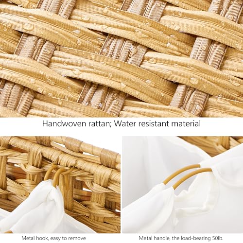 Laundry Hamper with 4 Removable Liner Bags; 176L Handwoven Rattan Laundry Basket with Lid & Heightened Feet; Clothes Hamper with Side Handles - color: Natural, size: 176L-4 Section