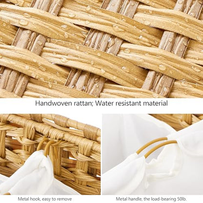 Laundry Hamper with 4 Removable Liner Bags; 176L Handwoven Rattan Laundry Basket with Lid & Heightened Feet; Clothes Hamper with Side Handles - color: Natural, size: 176L-4 Section