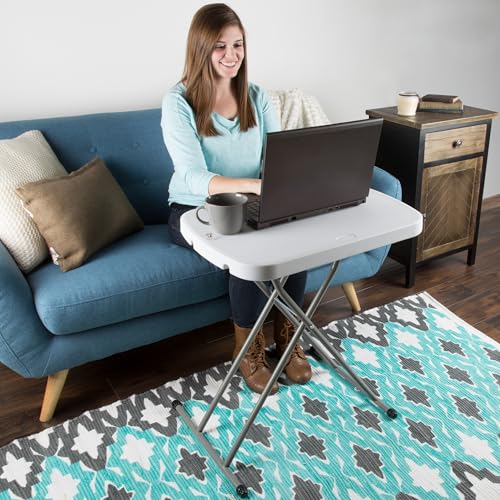 Lavish Home Portable Folding Table - 25.5 Inch Indoor/Outdoor Portable Lightweight Small Table with Adjustable Height - TV Tray for Laptop, Cards, Camping, Crafting, Party (White) - size: 21"H to 27"H