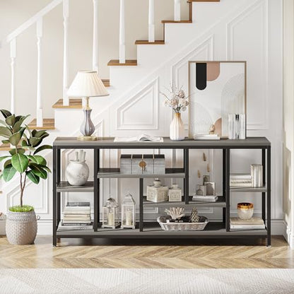 Tribesigns Console Sofa Table, 70.9 inch Extra Long Console Table Behind Couch with Storage Shelves, 3-Tier Modern Narrow Entryway Hallway Accent Table for Living Room, Grey - color: Grey