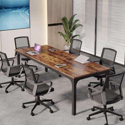 Tribesigns 6.5 FT Conference Room Table, 78.74" W x 27.56" D Large Office Conference Table, Modern Seminar Meeting Table Desk for Boardroom, Meeting Room (1, Rustic Brown) - color: Rustic Brown