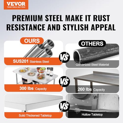 VEVOR Stainless Steel Foldable Work Table, 48 * 24 Inch Heavy Duty Food Outdoor Double Layer Stainless Steel Worktable for Commercial Kitchen Restaurant - size: Double layer 48 * 24, style: Foldable