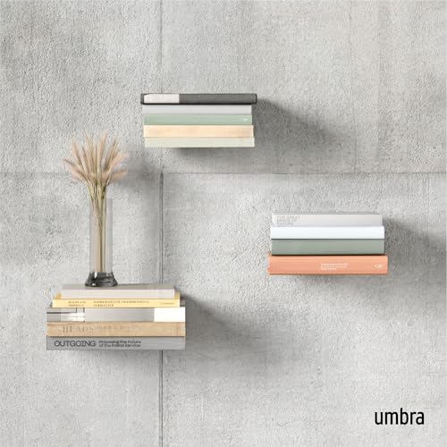 Umbra Conceal, Sturdy Metal Floating Bookshelf for Wall, Silver, Small, Set of 3 - size: Set of 3, Small