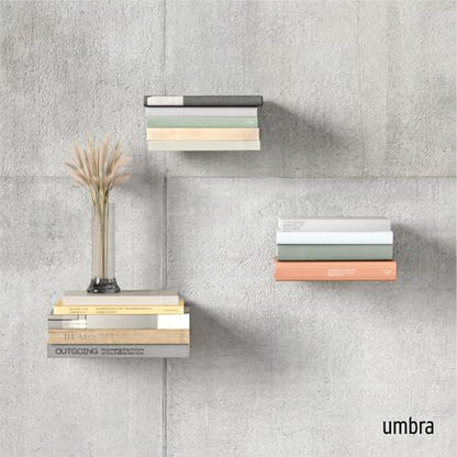 Umbra Conceal, Sturdy Metal Floating Bookshelf for Wall, Silver, Small, Set of 3 - size: Set of 3, Small