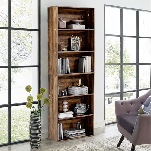 GRUSIGN 71" Tall 6-Tier Bookshelf, Large Open Display Bookcase with Ample Storage, Floor Standing Book Shelf for Living Room, Home Office, Bed Room, Brown - color: Brown