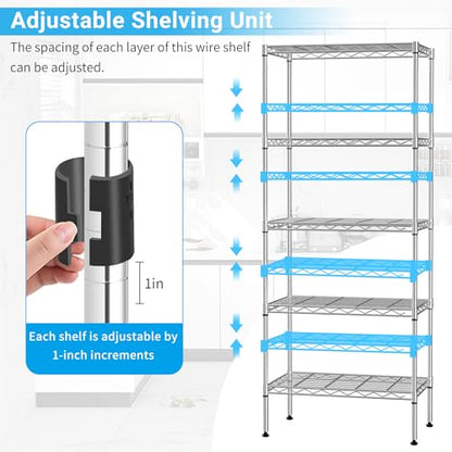 BLKMTY 5 Tier Wire Shelving, Narrow Storage Metal Shelf, Standing Shelf Units, Adjustable Garage Shelving, 750 lbs Capacity, Commercial Shelves, 11.6" D x 21.5" W x 47.6" H, Chrome - color: Chrome, size: 5 Tire: 11.6" D x 21.5" W x 47.6" H
