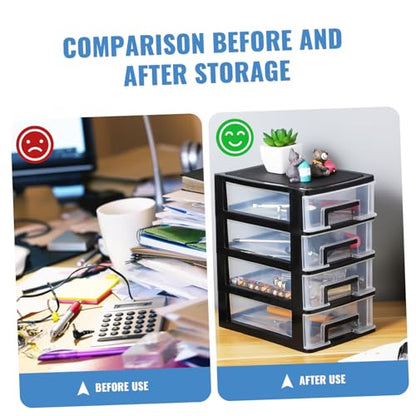 Angoily 4 Drawer Desk Organizer, Plastic Home Office Storage Organizer, Makeup Organizer Storage Station Cube, Cosmetics Jewelry Storage Box, 4 Drawer for Bathroom, Desk, Office (8.31x5.98x9.92 Inch) | Transparent Station Cube, Cosmetics Jewelry Storage B