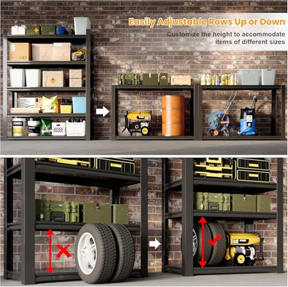 Garage Shelving, Heavy Duty Storage Shelves, Adjustable Boltless Units | Metal Shelving with Double Layer Posts, Industrial Steel Shelving for Garage Basement Warehouse Kitchen, Black, 63H*45W*16D - size: 45W*63H*16D-5T