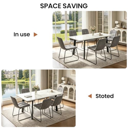 47.2"-63" Extendable Dining Room Table Set for 4-8 People, White | Removable Extension Leaf, Robust MDF Rectangle Tabletop, 6 Grey U-shaped PU Leather Chairs, Heavy Duty Modern Kitchen Table - color: 47.2'' - 63'' White Table+6 U Grey Chairs
