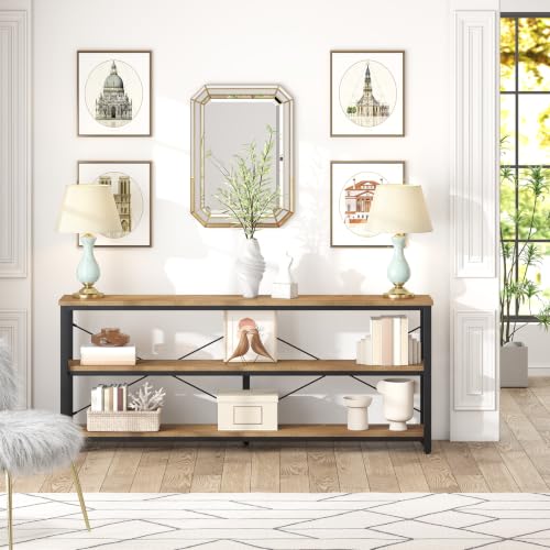 Tribesigns 71" Sofa Tables,Extra Long Couch Table, Narrow Long Console Table, Entryway Table,Sofa Table with 3 Tiers Storage Shelves (Light Brown) - color: Light Brown