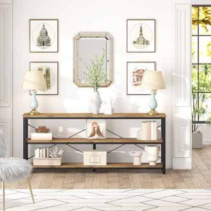 Tribesigns 71" Sofa Tables,Extra Long Couch Table, Narrow Long Console Table, Entryway Table,Sofa Table with 3 Tiers Storage Shelves (Light Brown) - color: Light Brown