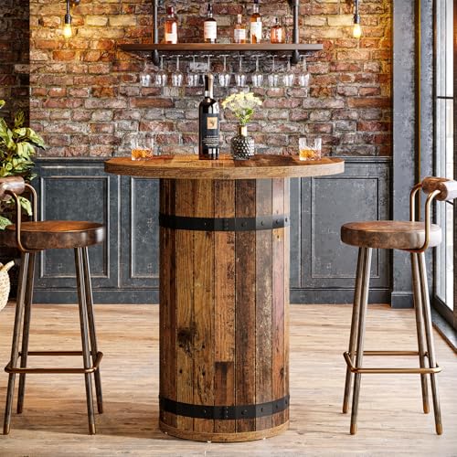 Tribesigns Round Bar Table, 39.4-Inch Bar Height, Bistro Pub Table for Kitchen, Living Room, Small Space, Brown (Only Table) - color: Brown