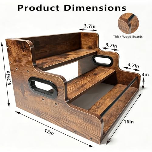 3-Tier Rustic Liquor & Wine Rack, Countertop Shelf with Guardrail & Handles for Home Bar