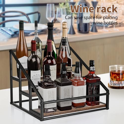 YQBRAO 3-Tier Coffee Syrup Organizer, 12-Bottle Rack, Rustic Brown | Holds up to 12 bottles with stepped visibility and a compact footprint for coffee bars, kitchens, and syrup stations. - size: 3 Tier 12 Bottle Syrup Rack - 1 Pack