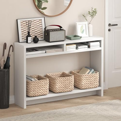 Furinno Viola Entryway Table, 3-Tier Narrow Console Table with Extra Thick Frame and Storage Shelf, 47.2" Wide Sofa Table, for Living Room, Home Office, Entryway, White - color: White