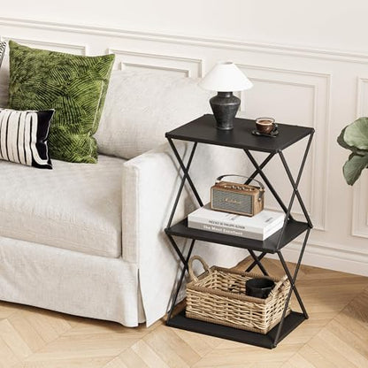 3-Tier End Table Small Side Table Tall Bedside Night Stand with Storage Sofa Side desks for Living Room Bedroom Office Bathroom Small Space Black ET-03BK - color: Black High