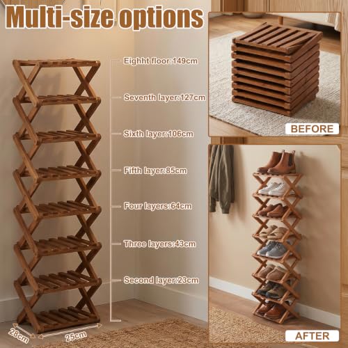 Shoe Racks, Foldable Shoes Organizer Free Standing Shelf for Entryway, Closet, Bedroom, Hallway, | Natural | Functional | Multifunctional Shoe Rack (Eight Layers of Brown) - color: Eight Layers of Brown