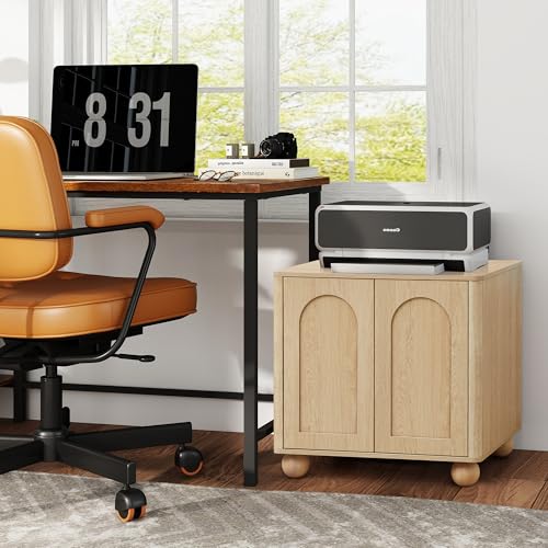 Samll Square Side Table with Charging Station, Mid Century Modern Nightstand with Storage for Bedroom Bed, Small Accent Table with Doors for Living Room Couch Sofa Chair, Office Desk - Natural - size: Natural-door