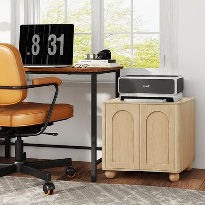 Samll Square Side Table with Charging Station, Mid Century Modern Nightstand with Storage for Bedroom Bed, Small Accent Table with Doors for Living Room Couch Sofa Chair, Office Desk - Natural - size: Natural-door