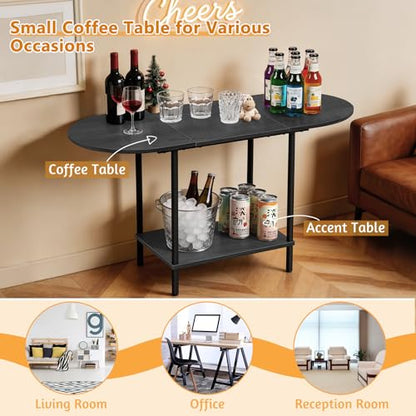 Small Coffee Table,35.4'' Oval Coffee Table with Storage Shelf & Metal Frame,Low Cocktail Tea Accent Table for Apartment,Modern Mid Century Small Living Room Table,Dark Gray - color: Dark Gray