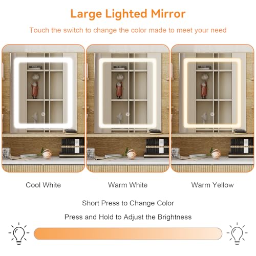 YOURLITE 31.5" Fluted Makeup Vanity Desk with LED Mirror and Stool | Small Vanity Table Set, 3 Lighting Modes, Charging Station, Hairdryer Holder, Cushioned Stool - size: 31.5", style: Wooden